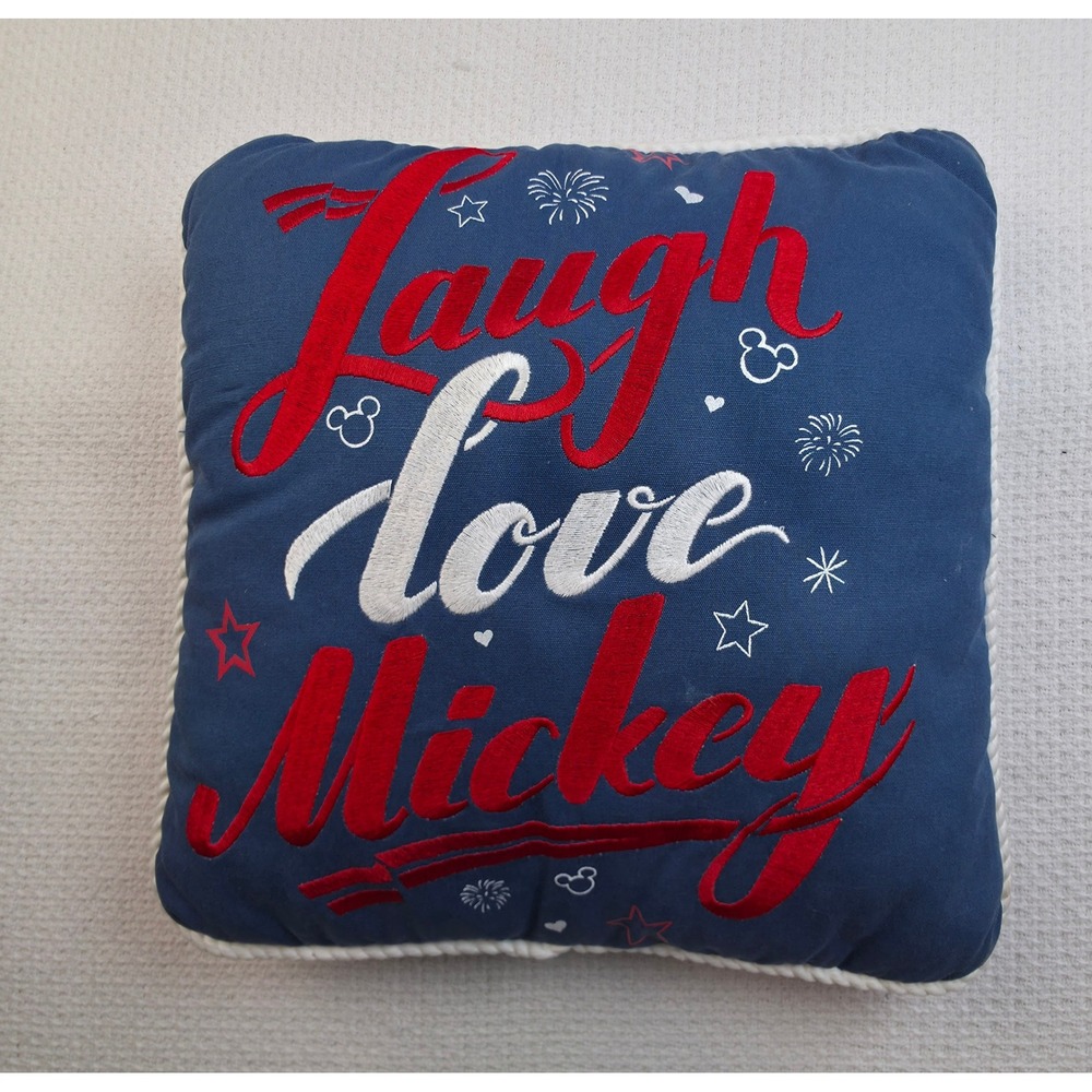 Disney Parks Mickey Mouse Throw Pillow Blue White Nautical American Legend EX